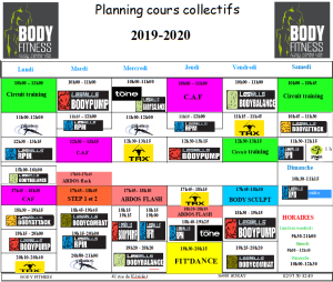 planning 2019-2020 Body Fitness Auray