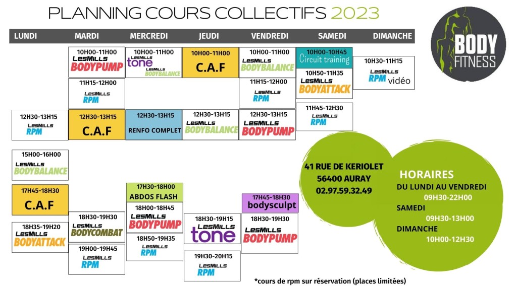 PLANNING COURS COLLECTIFS 2023